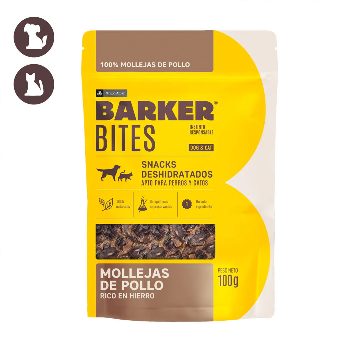 Barker Bites Mollejas de Pollo snack para perros y gatos 100 Gramos