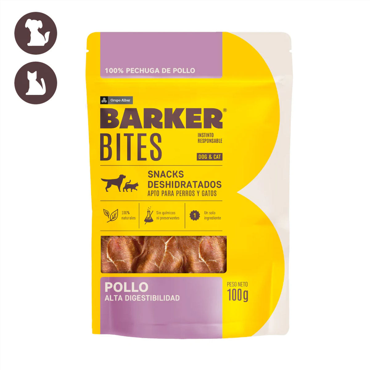 Barker Bites Pollo (pechuga) snack para perros y gatos 100 Gramos