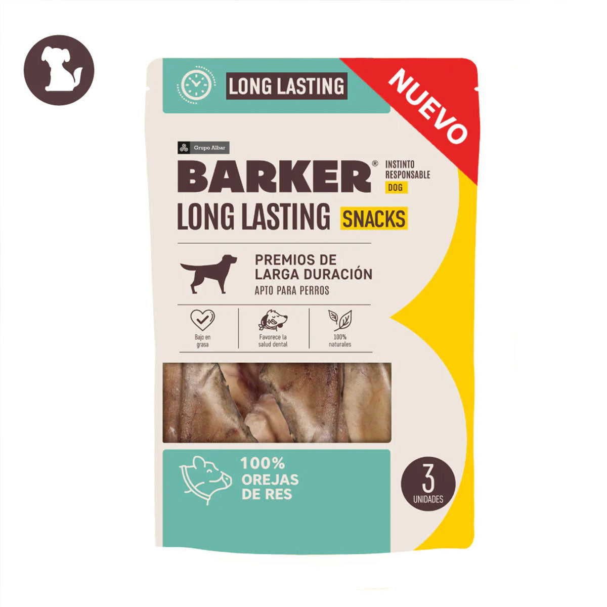 Barker Bites Long Lasting Snacks - Orejas de Res snack para perros (3 unidades)