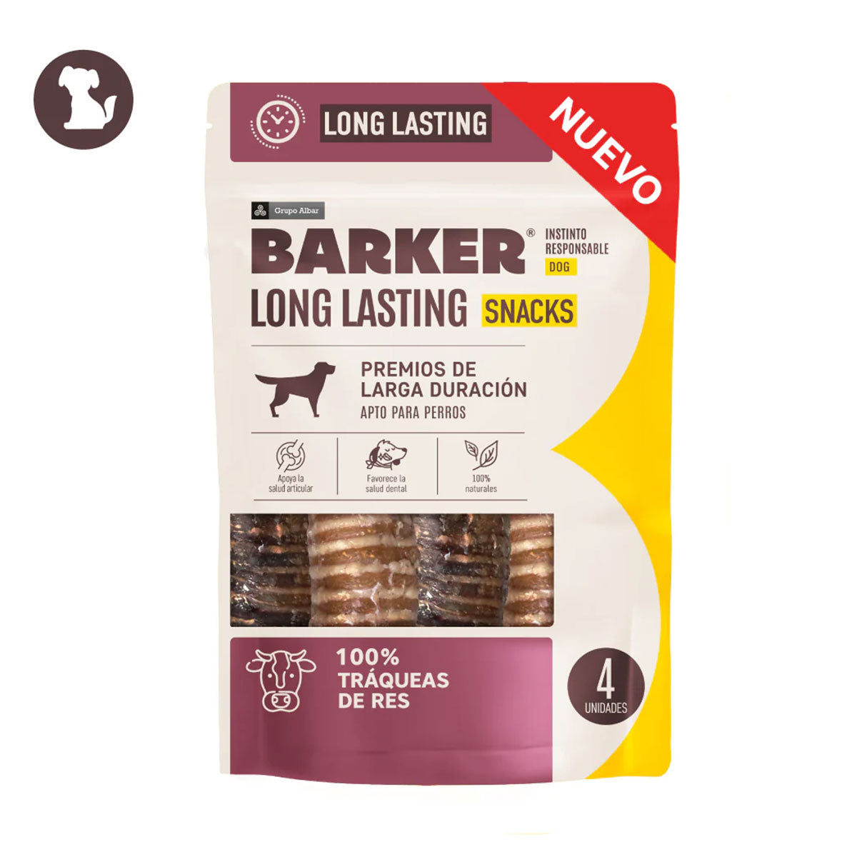 Barker Bites Long Lasting Snacks - Tráqueas de Res snack para perros (4 unidades)