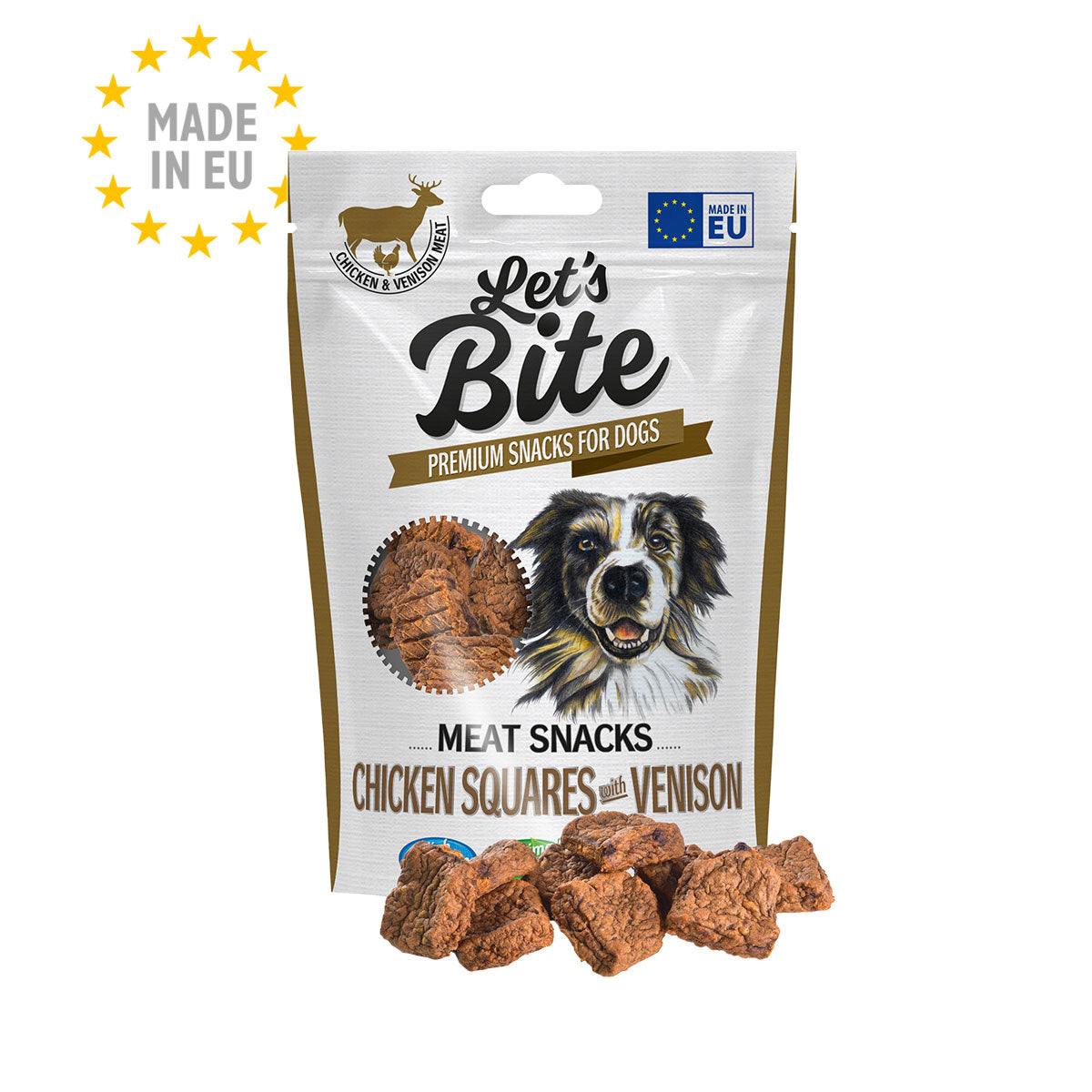 Let's Bite Meat Snacks Chicken Square with Venison (cuadritos de pollo con venado) 80 Gramos