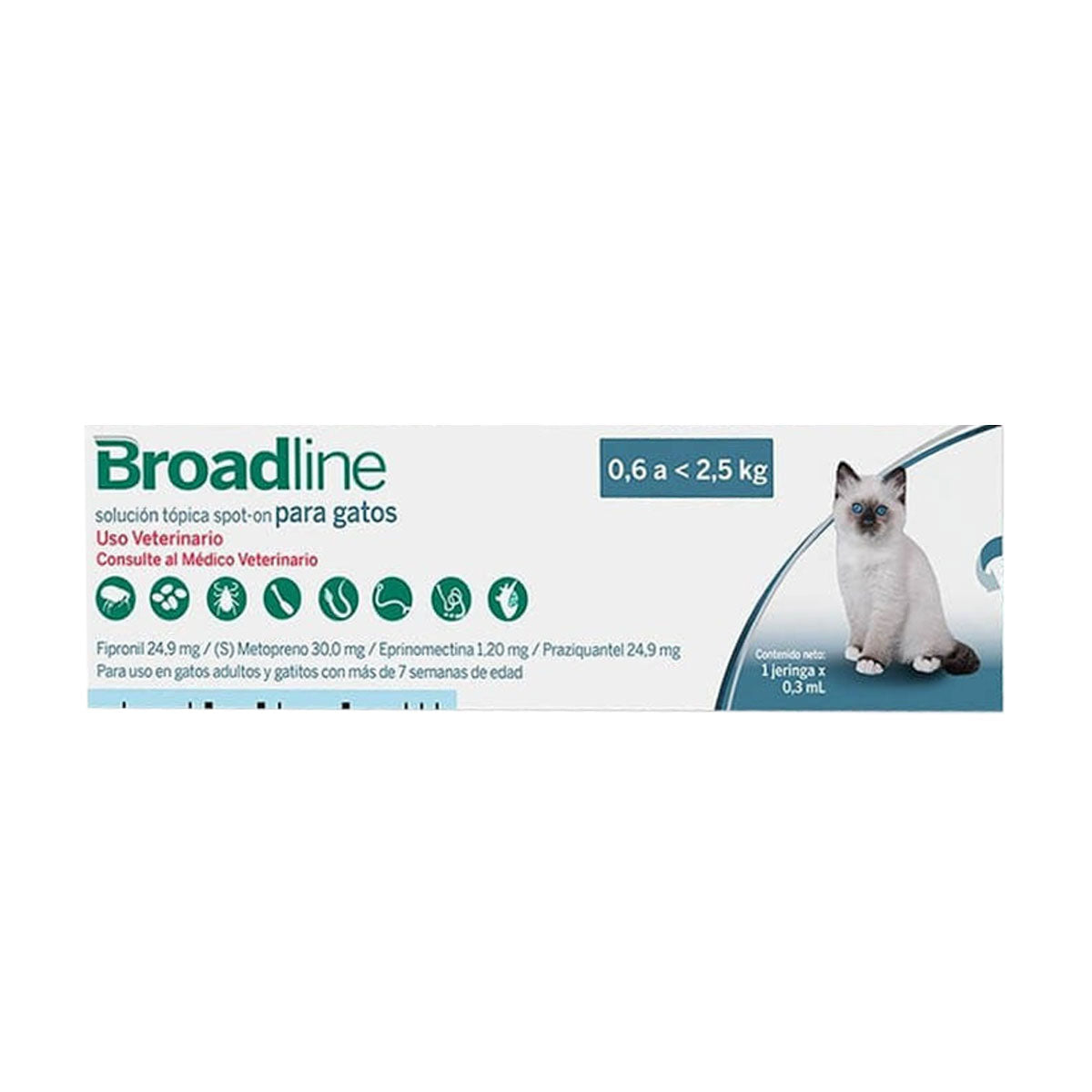 Broadline 0,3 ml Antiparasitario interno y externo para gatos de 0,6 a 2,5 Kilos (1 jeringa)