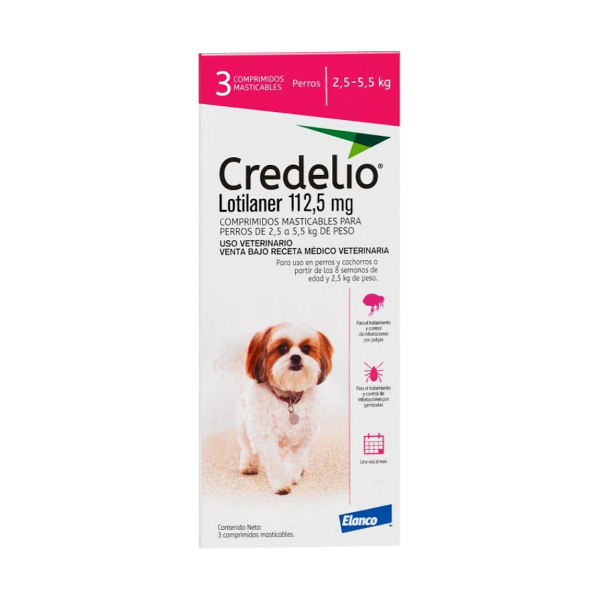 Elanco Credelio 112,5 mg Antiparasitario externo para perros 2,5 a 5,5 Kilos (1 comprimido)