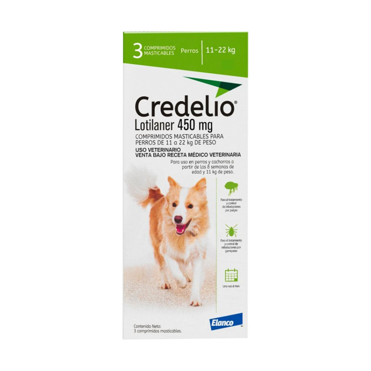 Elanco Credelio 450 mg Antiparasitario externo para perros 11 a 22 Kilos (1 comprimido)