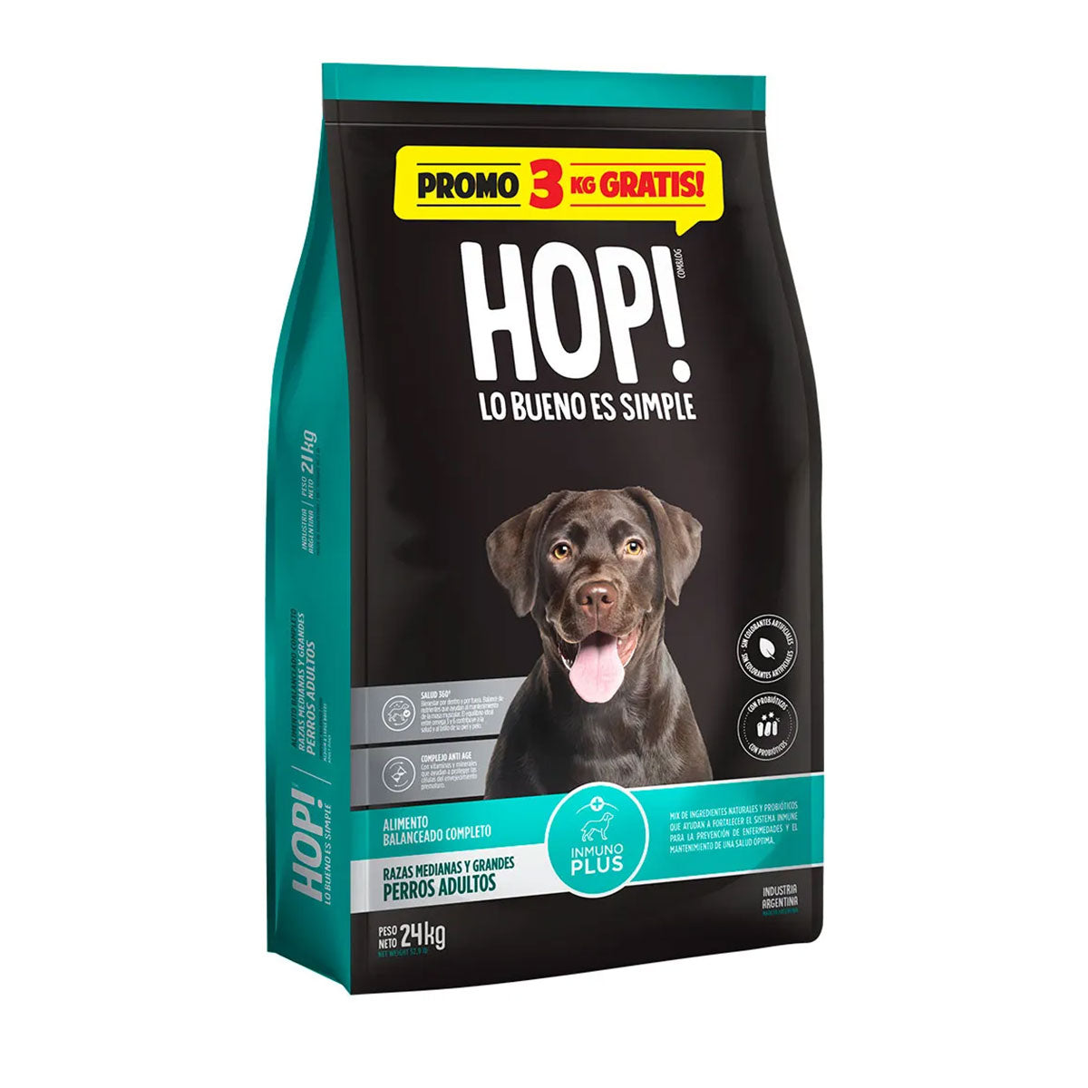 HOP! Perros Adultos Razas Medianas y Grandes 24 Kilos, 🤩 ¡incluye 3 kilos gratis!