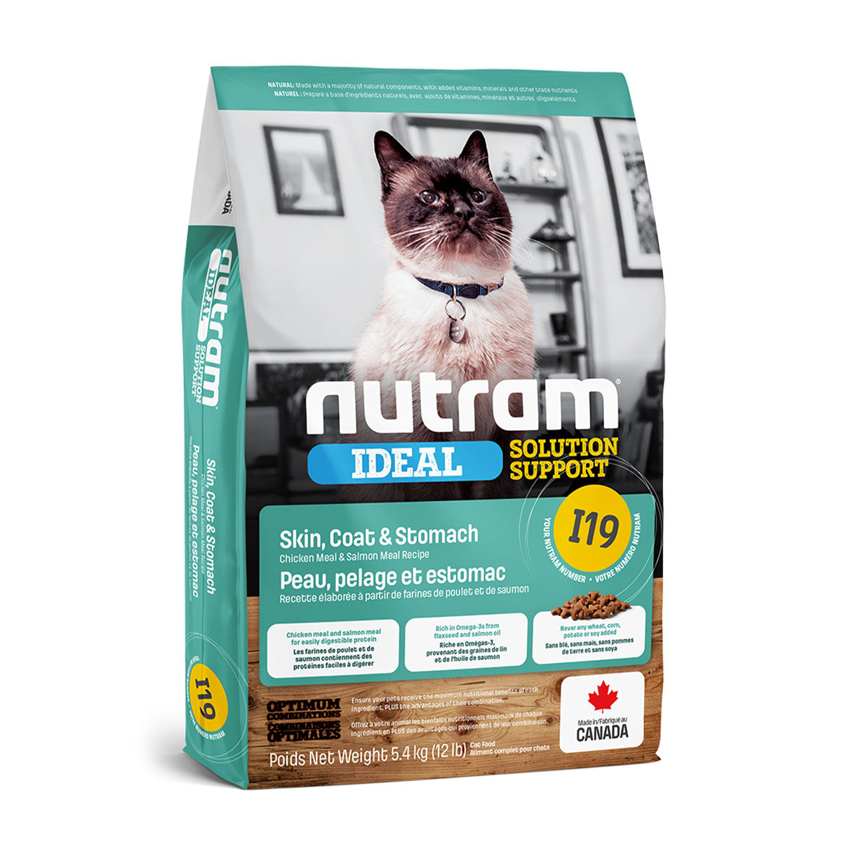 Nutram I19 Ideal Solution Support Skin, Coat & Stomach Gatos Todas las Edades Refurezo de Piel, Pelaje y Estómago