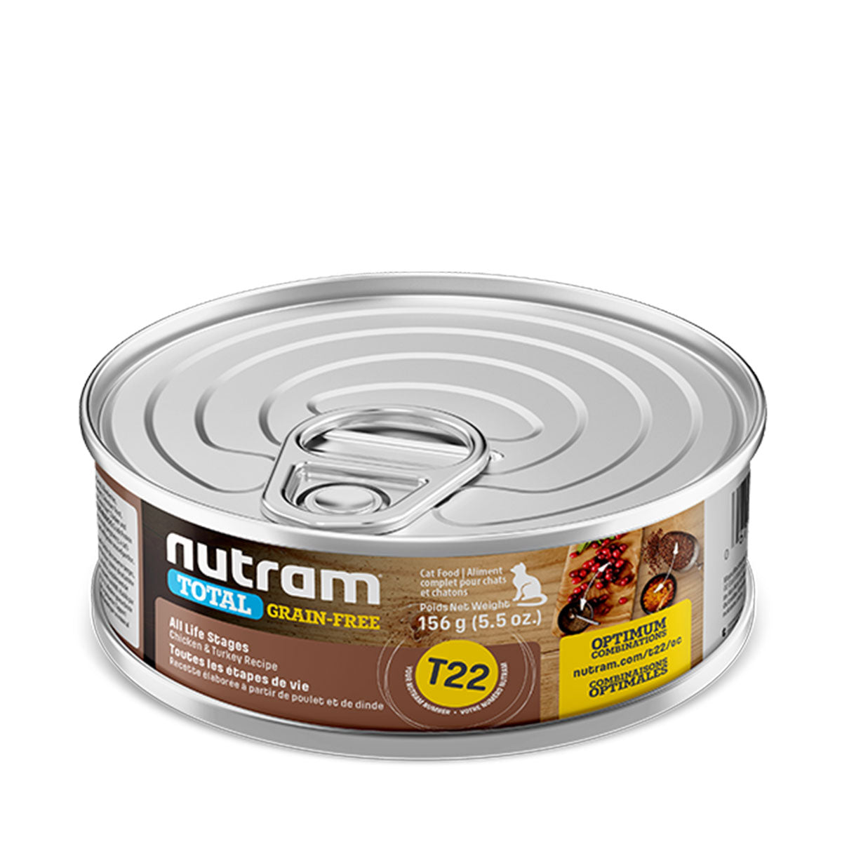 Nutram T22 Total Grain Free Chicken & Turkey en lata para Gatos 156 Gramos